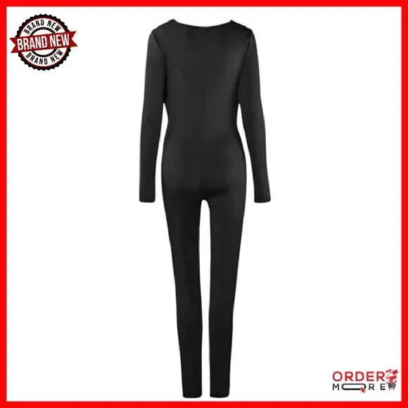 Long Sleeve Cowl Neck Hollow Out Bodycon Jumpsuit Club Outfit
